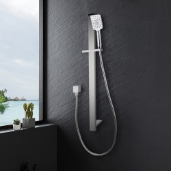 Square Chrome Sliding Shower Rail with Handheld Shower Wall Connector Set Square Chrome Sliding Shower Rail with Handheld Shower Wall Connector Set